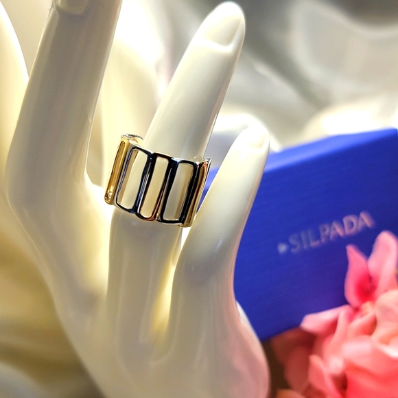 Silpada Framework Open Bar Ring in Sterling Silver & Brass size 7 to 7.5… - Picture 2 of 4